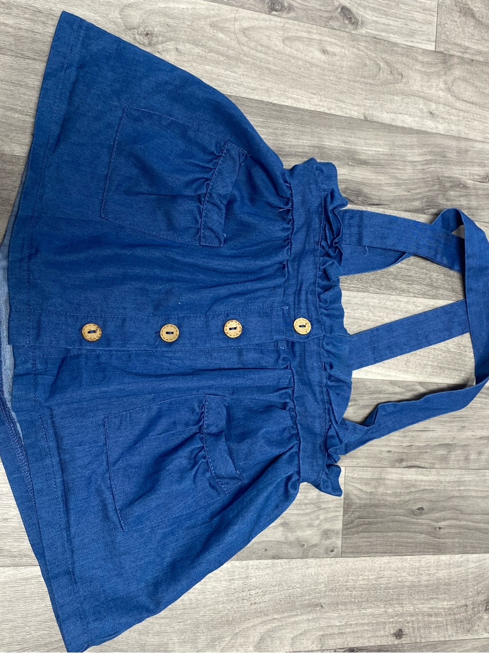 Girls Blue Denim Button Front Pinafore Dress with Straps